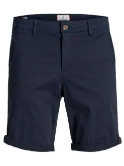 Short en coton marine uni à coupe chino et à fermeture zippée boutonnée