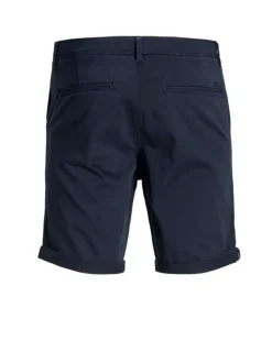 Short en coton marine uni à coupe chino et à fermeture zippée boutonnée