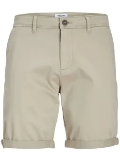 Short en coton mélangé beige uni avec coupe regular fit et chino