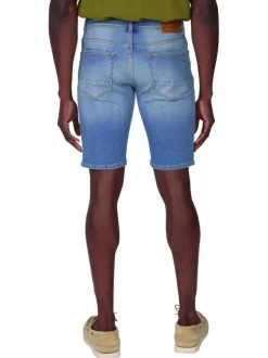 Short en coton mélangé bleu à coupe droite pourvu de poches plaquées