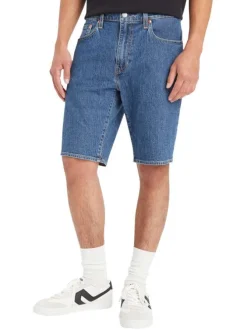 Short 405 en coton mélangé bleu délavé avec une coupe longue et 5 poches
