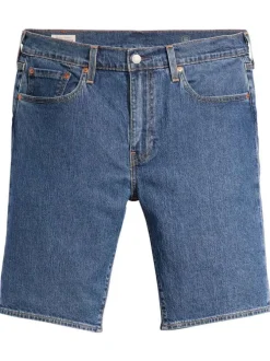 Short 405 en coton mélangé bleu délavé avec une coupe longue et 5 poches