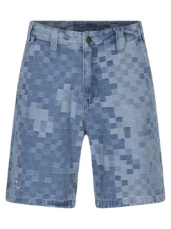 Short en coton mélangé bleu à motifs pourvu d'une coupe droite