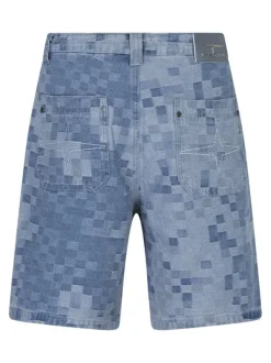 Short en coton mélangé bleu à motifs pourvu d'une coupe droite