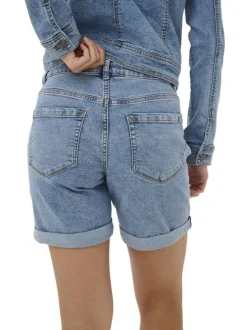 Short en coton mélangé indigo uni pourvu d'une coupe droite
