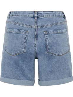 Short en coton mélangé indigo uni pourvu d'une coupe droite