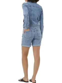 Short en coton mélangé indigo uni pourvu d'une coupe droite