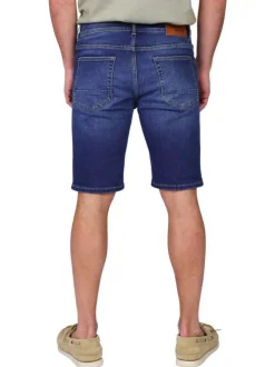 Short en coton mélangé marine à coupe droite pourvu de poches plaquées