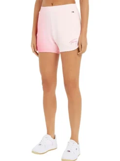 Short en coton mélangé rose uni avec un dégradé de couleur sur la cuisse droite