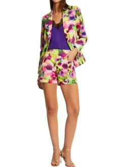 Short en coton multicolore imprimé fleuri avec 2 poches latérales