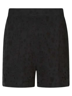Short en coton noir à broderie anglaise avec une coupe droite
