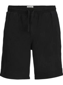 Short en coton noir pourvu d'une taille élastiquée avec cordon de serrage