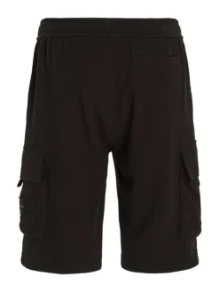 Short en coton noir uni avec une ceinture élastiquée et une coupe cargo