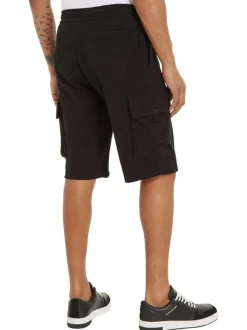 Short en coton noir uni avec une ceinture élastiquée et une coupe cargo