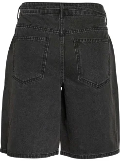 Short en coton noir uni avec une coupe droite et de multiples poches
