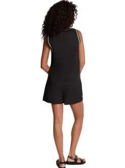 Short en coton noir uni pourvu de détails brodés contrastés