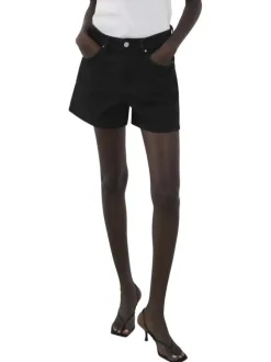 Short en coton noir uni pourvu de passants pour la ceinture