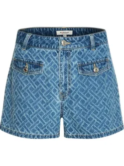 Short en coton stone à motifs pourvu d'une coupe droite et d'une taille mi-haute