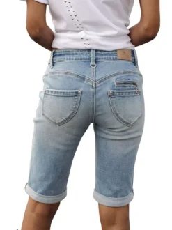 Short en coton stone uni avec une coupe droite et des passants pour ceinture
