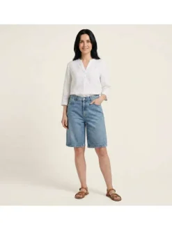 Short en coton stone uni avec une coupe droite à zip et à bouton