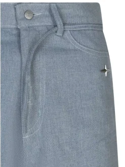 Short en jean en coton mélangé bleu uni avec une coupe droite