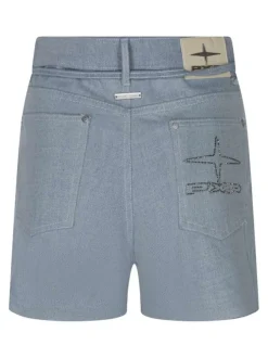 Short en jean en coton mélangé bleu uni avec une coupe droite