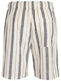 Short en lin et coton beige orné d'un motif à rayures verticales