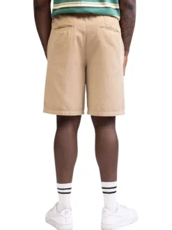 Short jogging en coton beige uni avec une coupe droite et une taille élastiquée