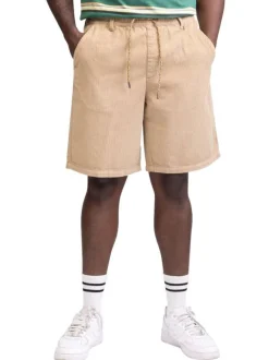 Short jogging en coton beige uni avec une coupe droite et une taille élastiquée