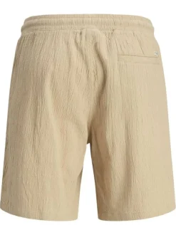 Short jogging en coton beige uni avec une coupe droite et une taille élastiquée