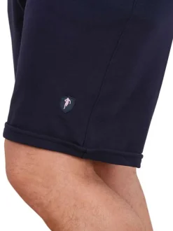 Short jogging en coton biologique mélangé marine uni pourvu d'une coupe droite