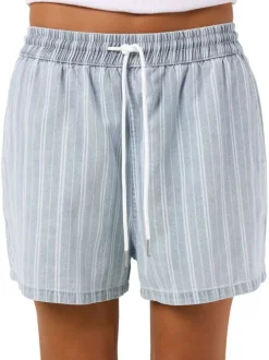 Short jogging en coton bleu à rayures pourvu d'une coupe droite