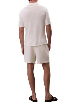 Short jogging en coton écru uni avec une coupe droite et une taille élastiquée