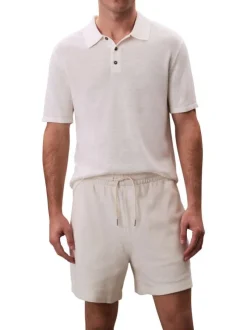 Short jogging en coton écru uni avec une coupe droite et une taille élastiquée