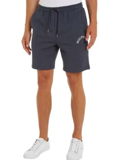 Short jogging en coton marine uni avec une coupe droite et nom floqué