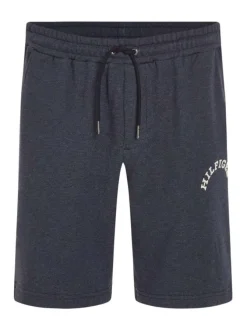 Short jogging en coton marine uni avec une coupe droite et nom floqué