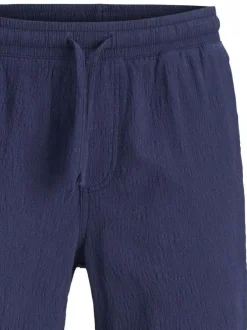 Short jogging en coton marine uni avec une coupe droite et une poche