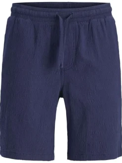 Short jogging en coton marine uni avec une coupe droite et une poche