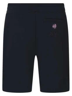 Short jogging en coton marine uni à coupe droite et à la taille élastiquée