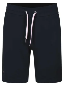 Short jogging en coton marine uni à coupe droite et à la taille élastiquée