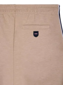 Short jogging en coton mélangé beige uni avec une coupe droite