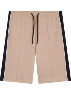 Short jogging en coton mélangé beige uni avec une coupe droite