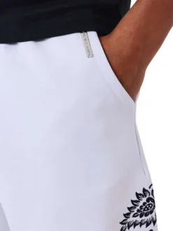 Short jogging en coton mélangé blanc uni avec une coupe droite