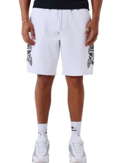 Short jogging en coton mélangé blanc uni avec une coupe droite