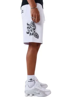 Short jogging en coton mélangé blanc uni avec une coupe droite