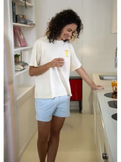 Short jogging en coton mélangé bleu ciel uni avec une coupe regular fit