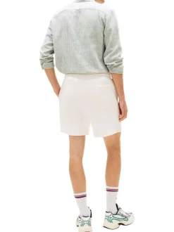 Short Jogging en coton mélangé écru uni avec une taille élastiquée