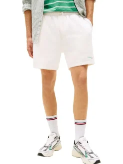 Short Jogging en coton mélangé écru uni avec une taille élastiquée