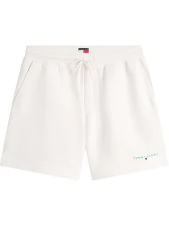 Short Jogging en coton mélangé écru uni avec une taille élastiquée