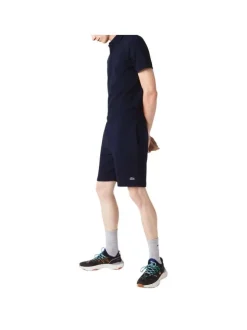 Short Jogging en coton mélangé marine uni coupe droite avec poche arrière